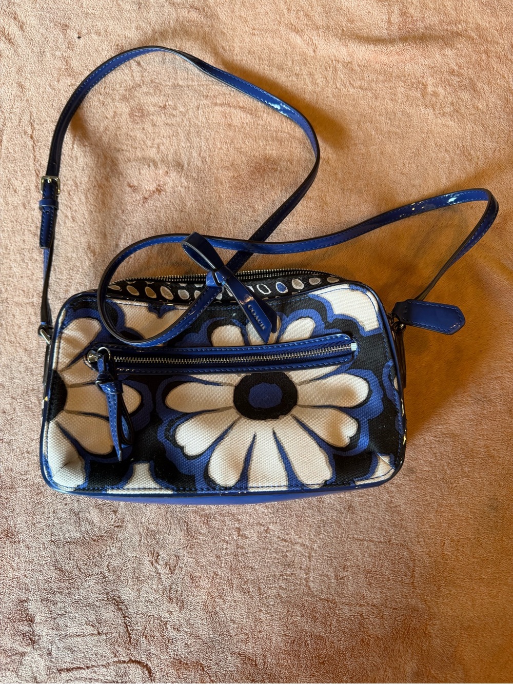 Coach Blue and White Floral Crossbody Bag